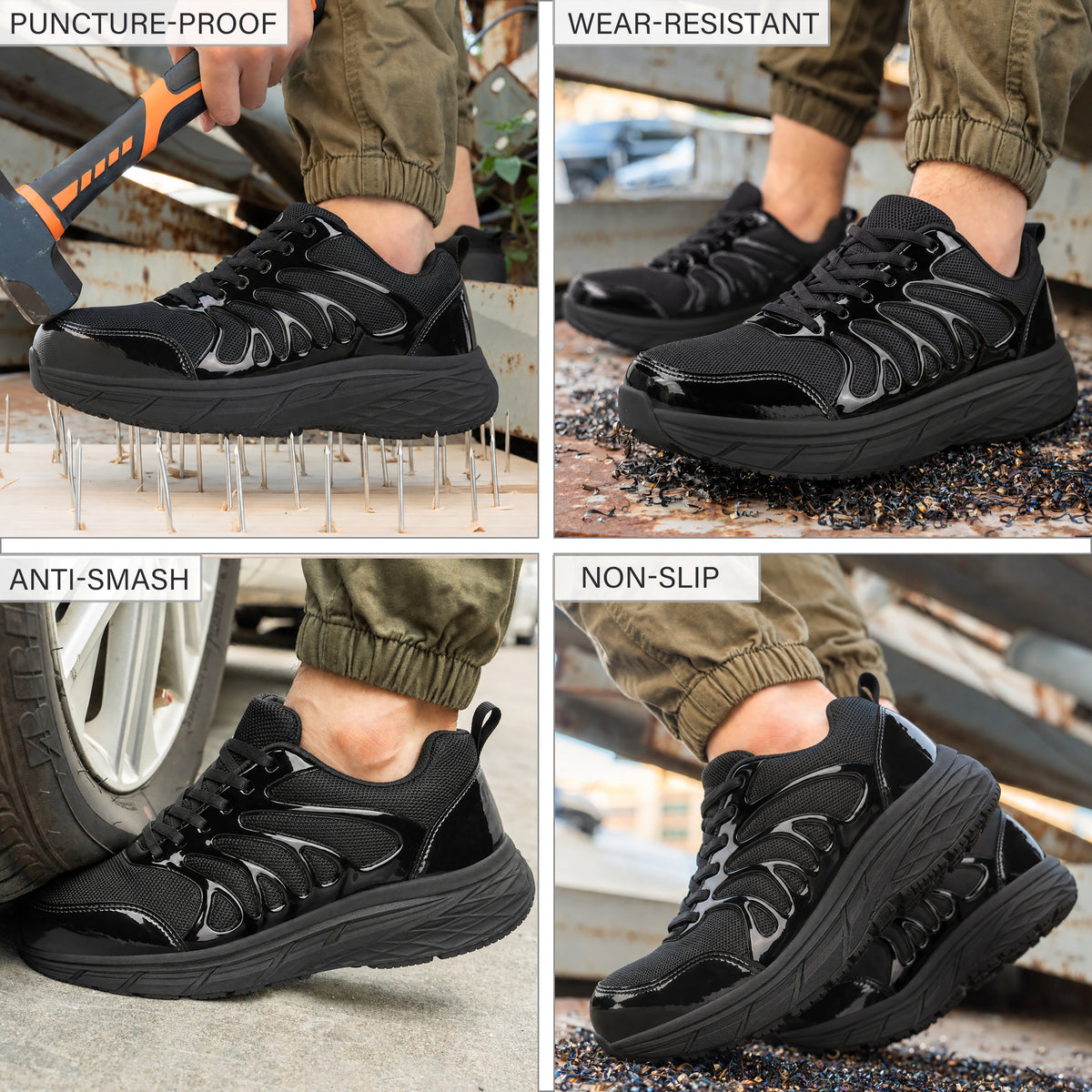 NIFOFISE Wide Toe Steel Toe Safety Work Shoes for Men, Non Slip Lightweight