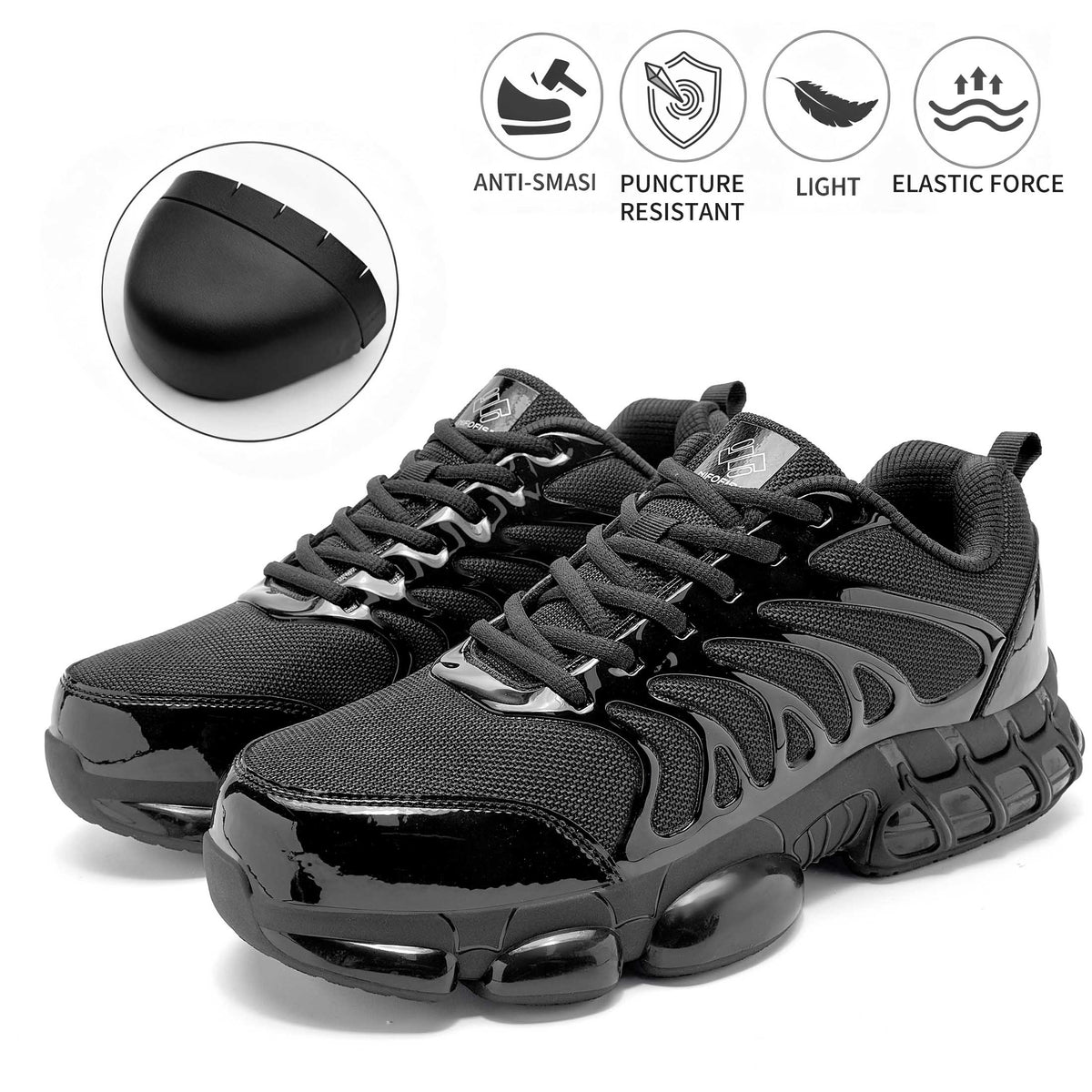 NIFOFISE Men's Shoes Puncture-Resistant Safety Shoes Lace-Ups, Medium Round Toe