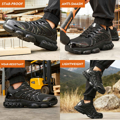 NIFOFISE Men's Shoes Puncture-Resistant Safety Shoes Lace-Ups, Medium Round Toe