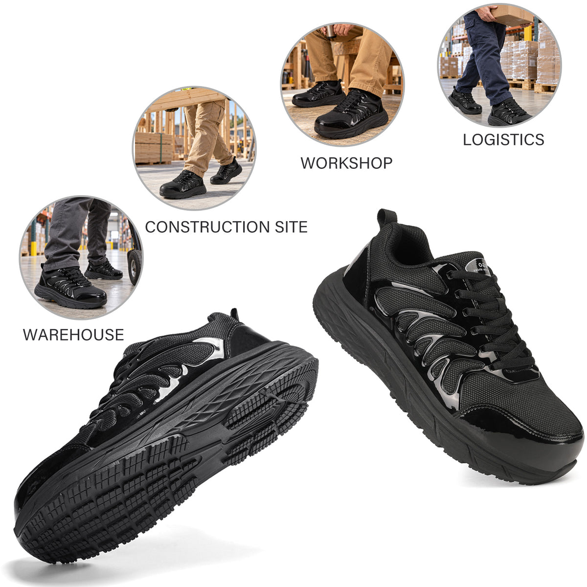 NIFOFISE Wide Toe Steel Toe Safety Work Shoes for Men, Non Slip Lightweight