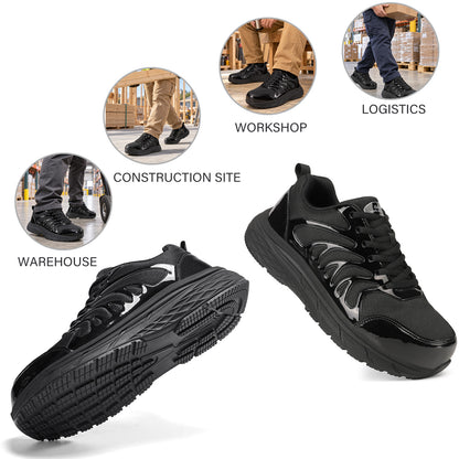 NIFOFISE Wide Toe Steel Toe Safety Work Shoes for Men, Non Slip Lightweight